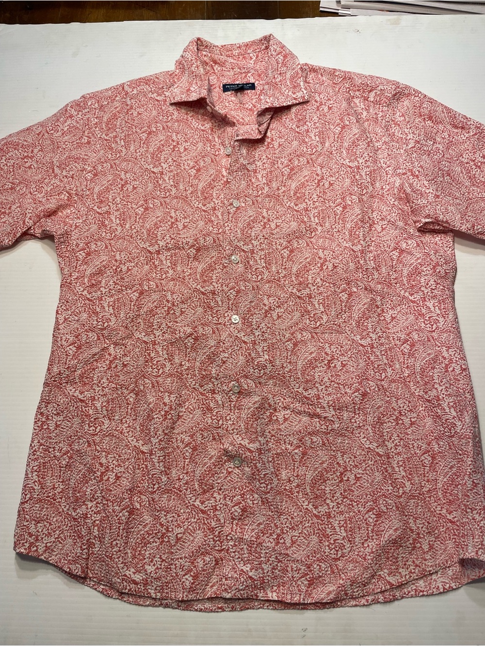 Peter Millar Crown Crafted Seersucker Paisley Shirt Men Sz M Pink Cotton Button